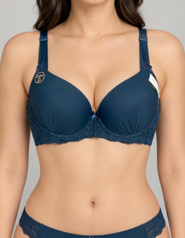 Women’s Teal Blue Padded Bra | Lace Trim Underwire